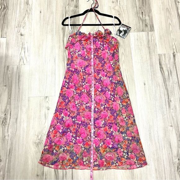 NWT vintage Y2K Rampage slip dress purple, pink, orange sheer floral print sz M - Picture 6 of 15